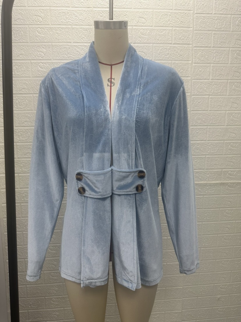 Women's Double-Breasted Gold Velvet Cardigan Lazy Style Mid-Length Top