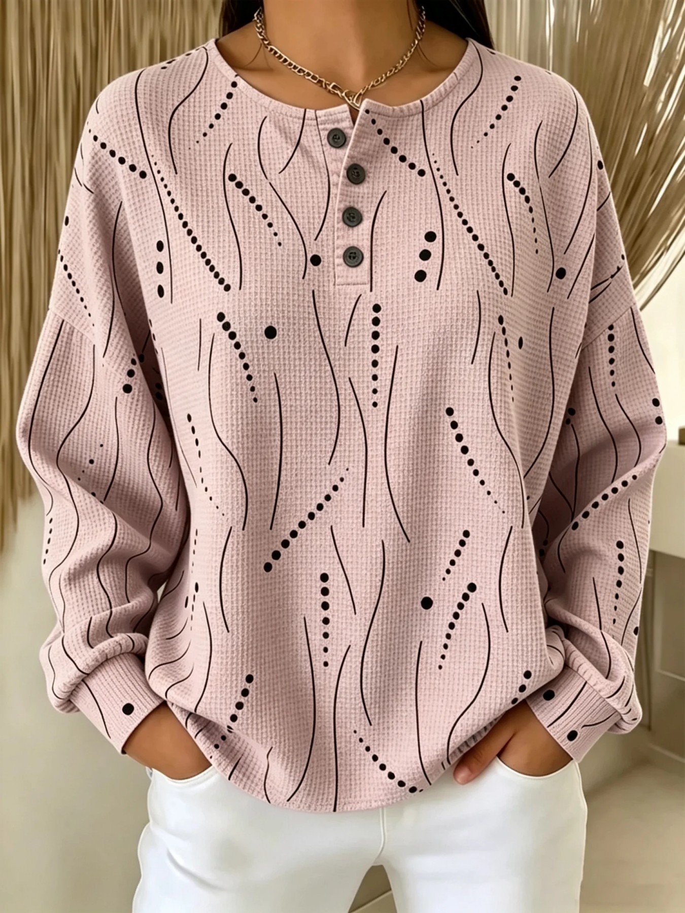 Women's Retro Polka Dot Print Button Sweatshirt