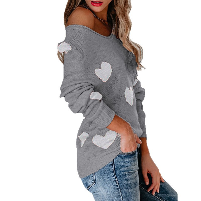 Women's Loose Heart V-Neck Knit Sweater