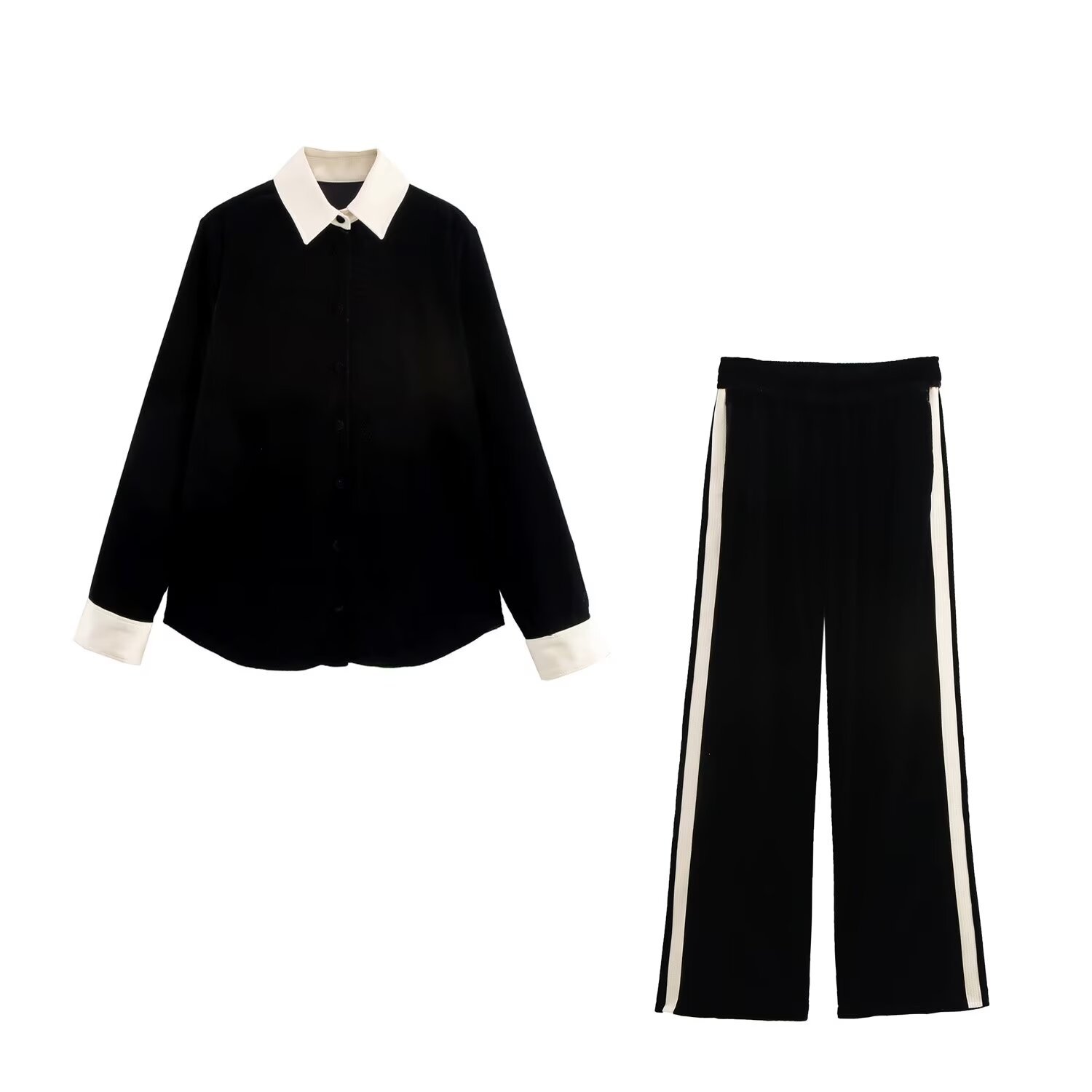 Velvet-Like Spliced Shirt and Pants Set