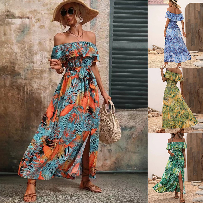 Women's Off-Shoulder Ruffle Floral Print Maxi Dress