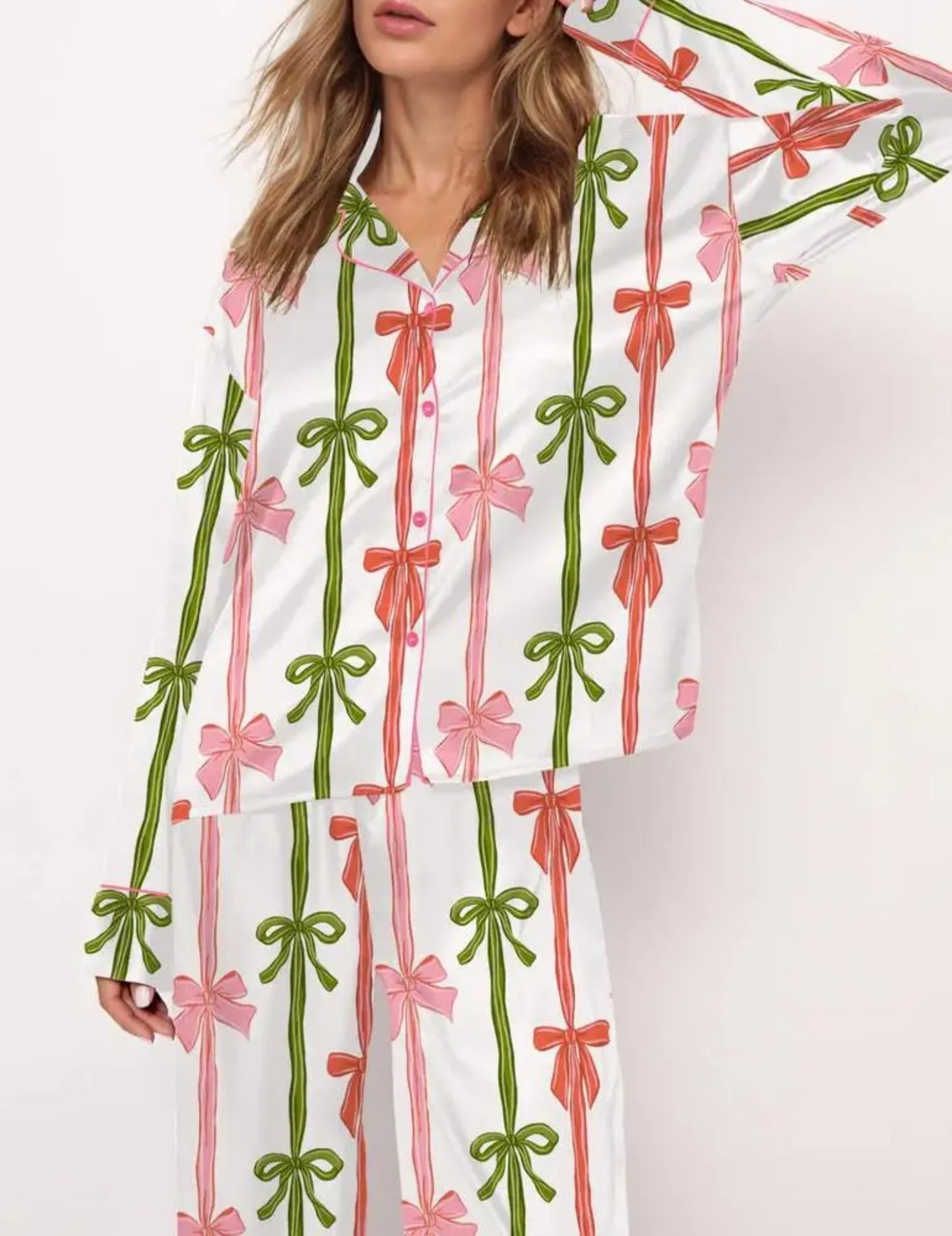 Women's Cuban Collar Long Sleeve Printed Top Set Casual Loungewear