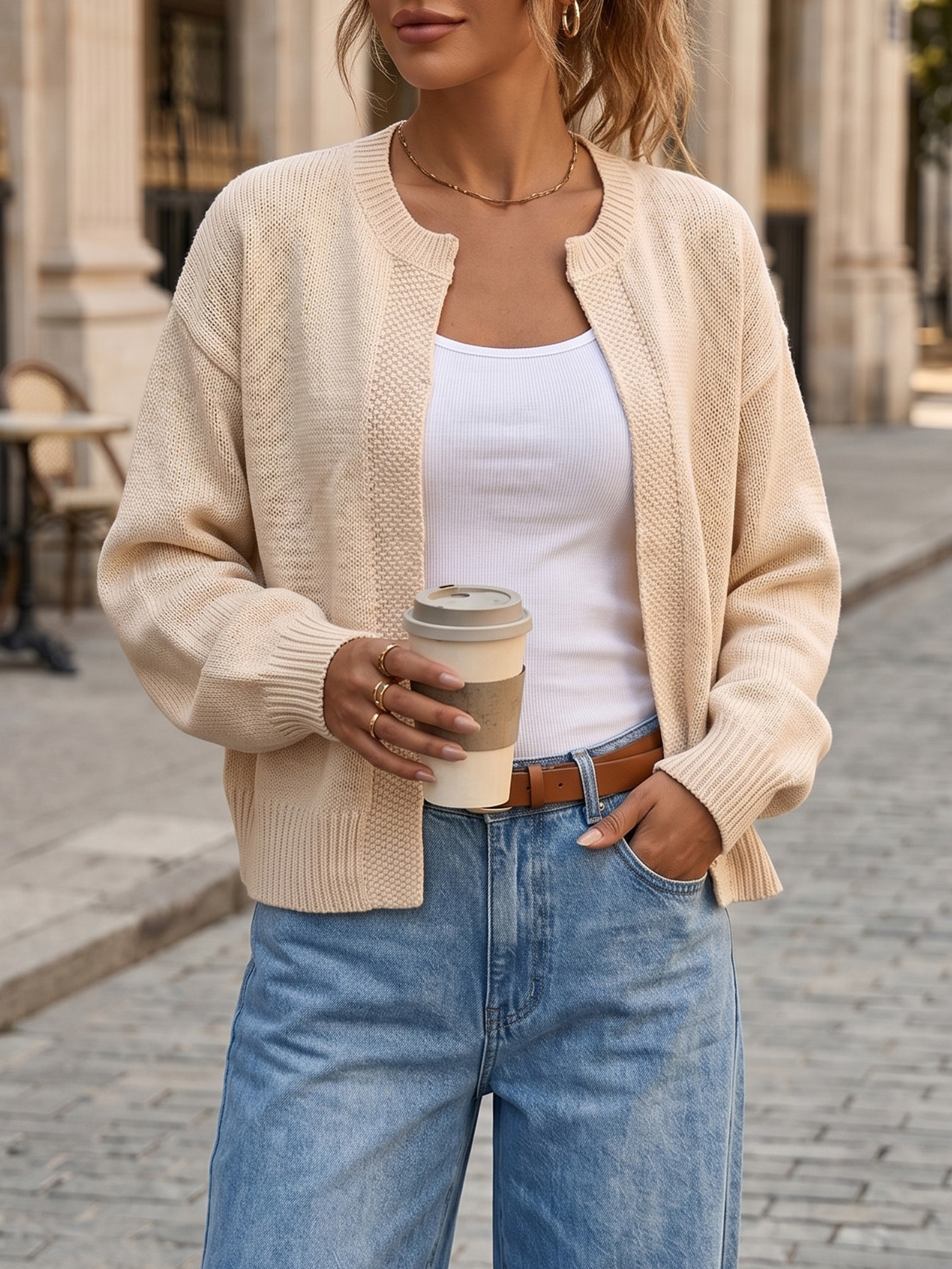 Women's Retro Relaxed Knit Cardigan Long Sleeve Open Front Sweater