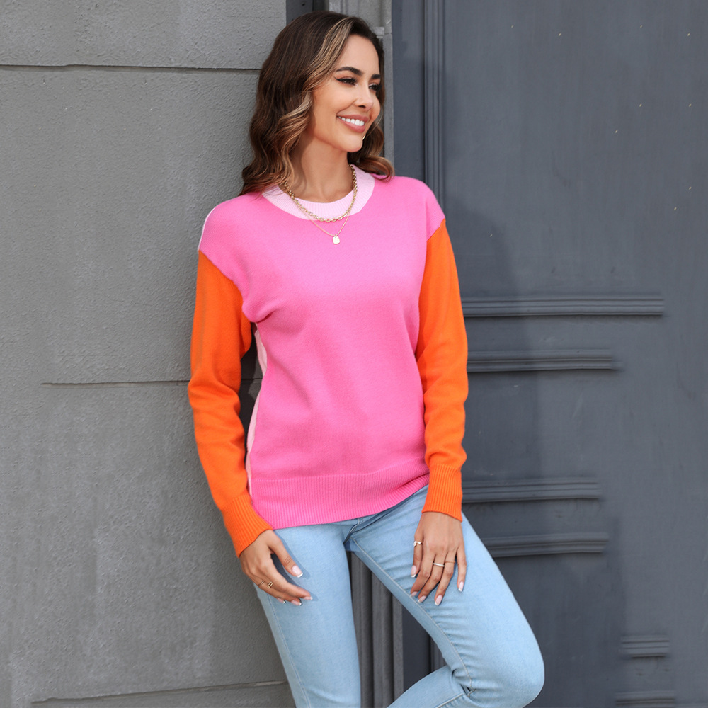 Color-Block Crewneck Knit Sweater