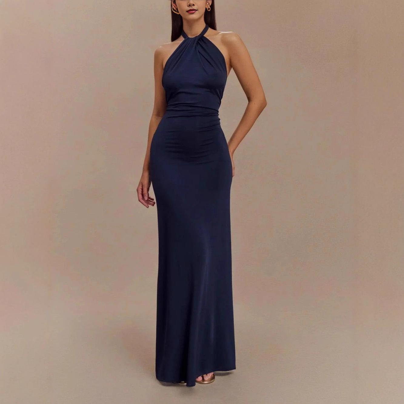 Women's Sexy Lace-Up Halter Bodycon Dress with Waist Cinch