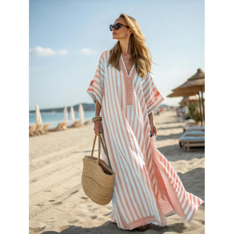 Women's Polka Dot & Solid Print Midi Dress, Slim Fit Deep V-Neck Half Sleeve