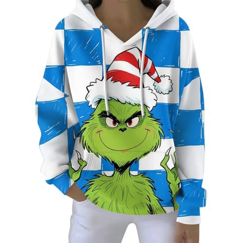 Women's Plaid Christmas Grinch Print Hoodie