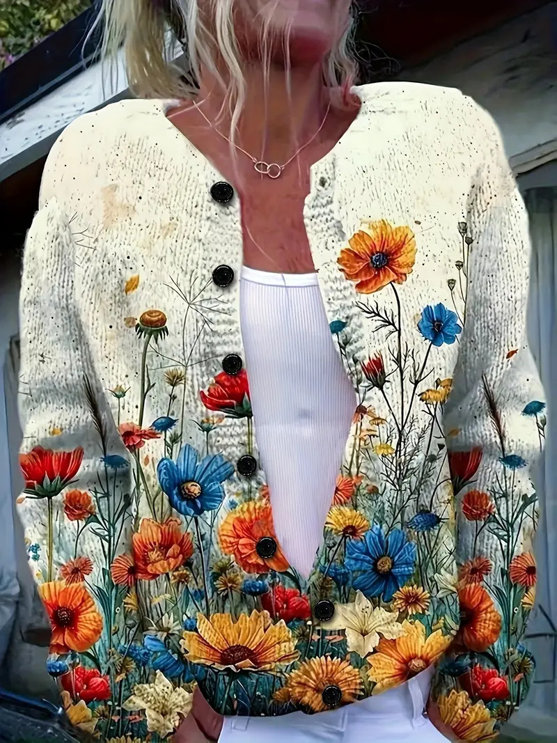 Women's Floral Print Button-Down Cardigan