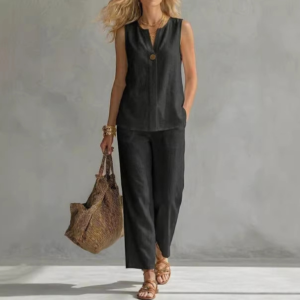 Women's Sleeveless Top and Wide-Leg Pants Set