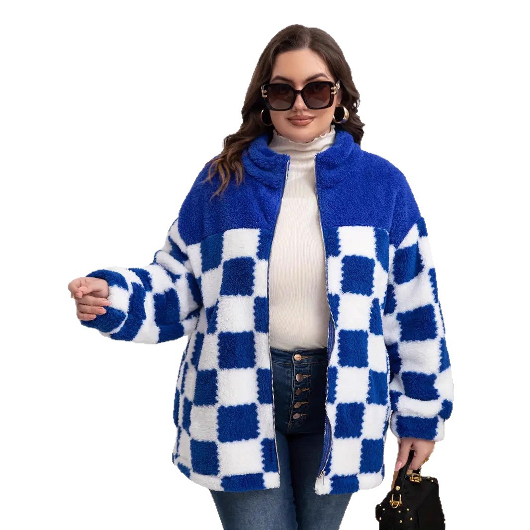 Double-Sided Fleece Plaid Zip Jacket Unisex Warm Casual