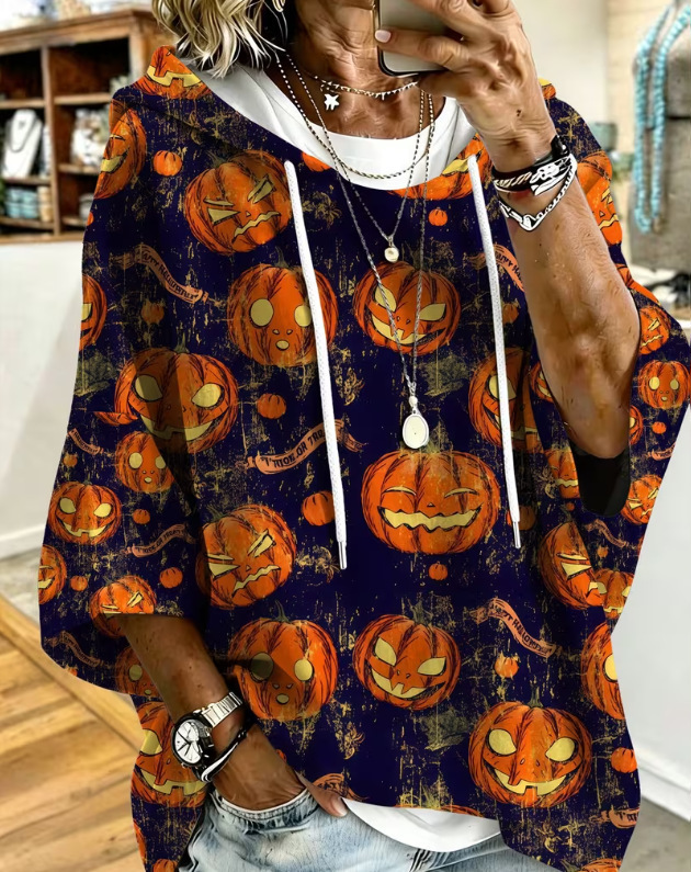 Women's Halloween Skull Pumpkin Print Casual Sweatshirt
