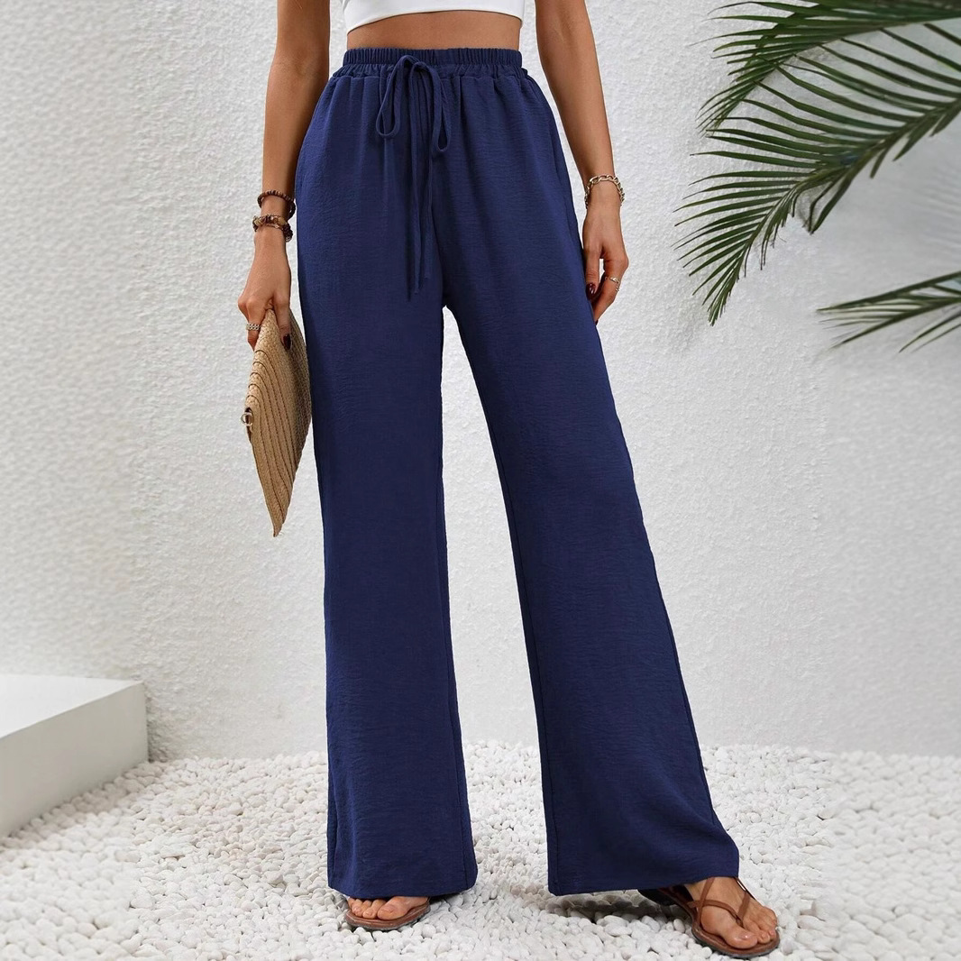 Women's Solid Color Wide-Leg Floor-Length Casual Pants
