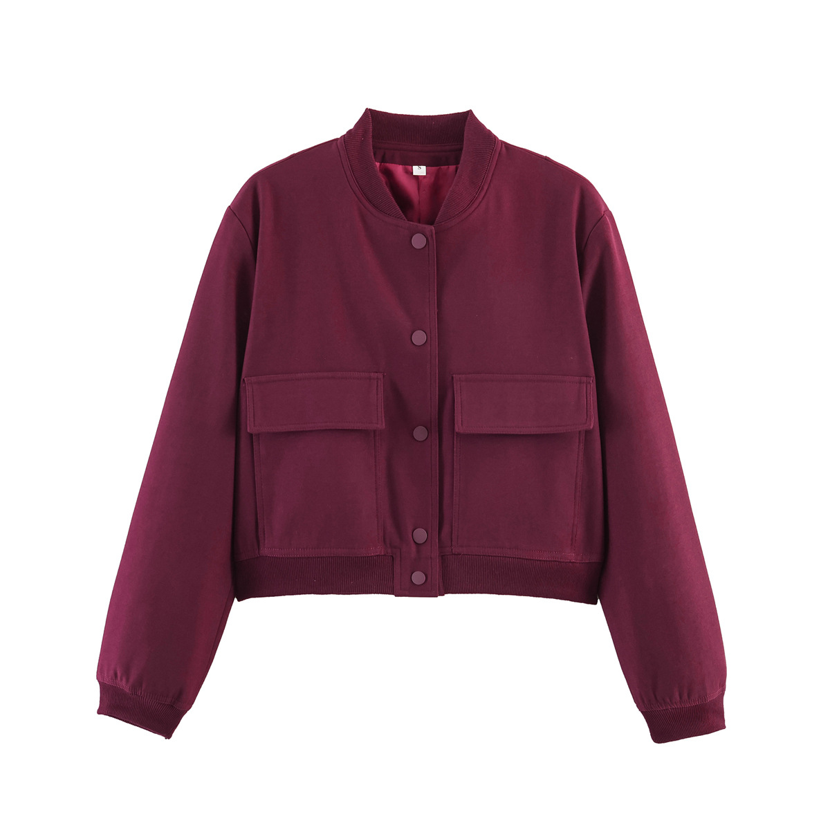 Women's Casual Bomber Jacket – TR Fabric, Button Front, Round Neck