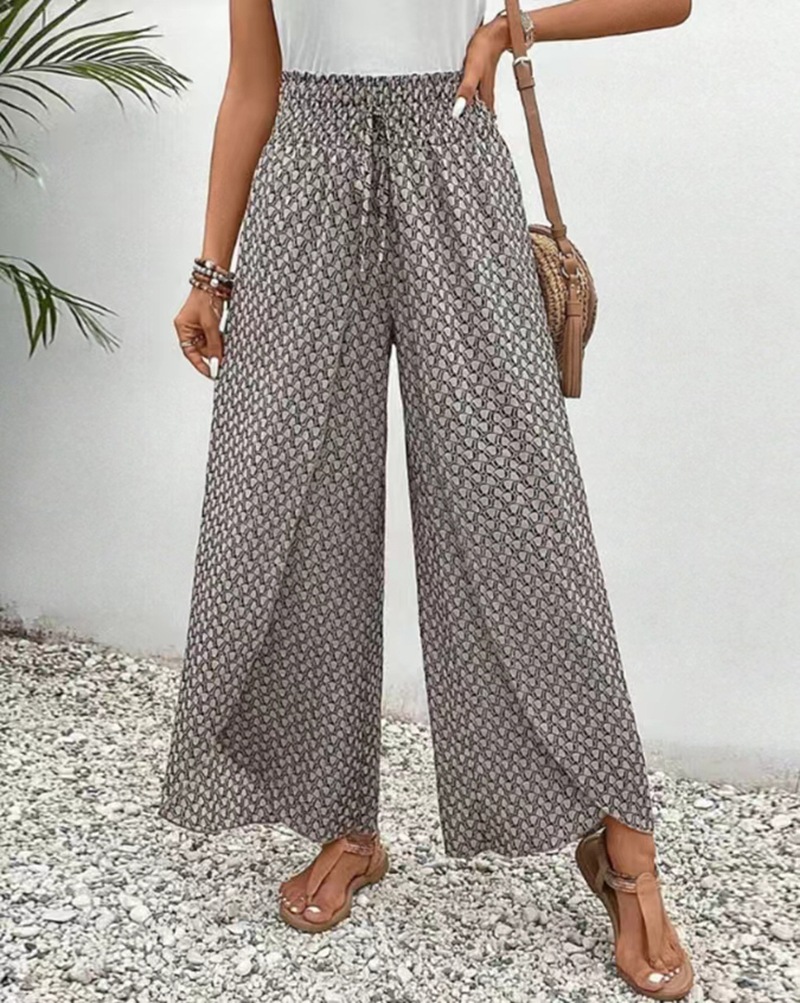 Women's Boho Wide-Leg Pants High Waist Loose Fit