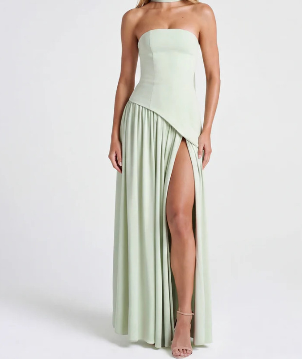 Women's Strapless Solid High Slit Backless Long Dress