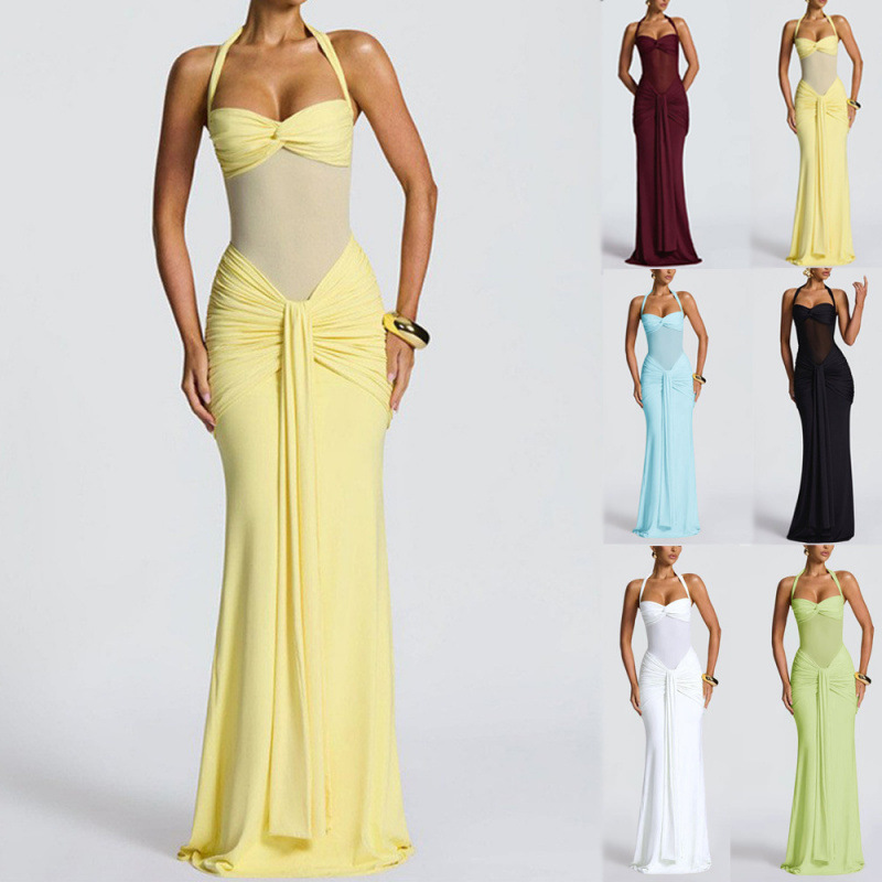 Ruched Open-Back Bodycon Maxi Dress