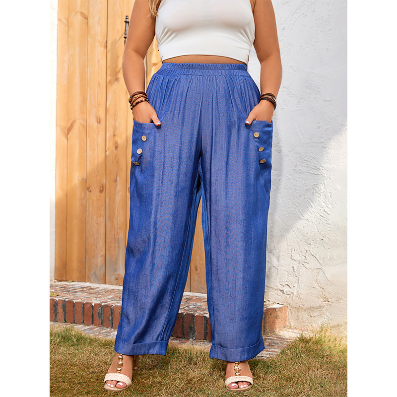 Women's Plus Size Loose Fit Solid Color Pocket Casual Pants