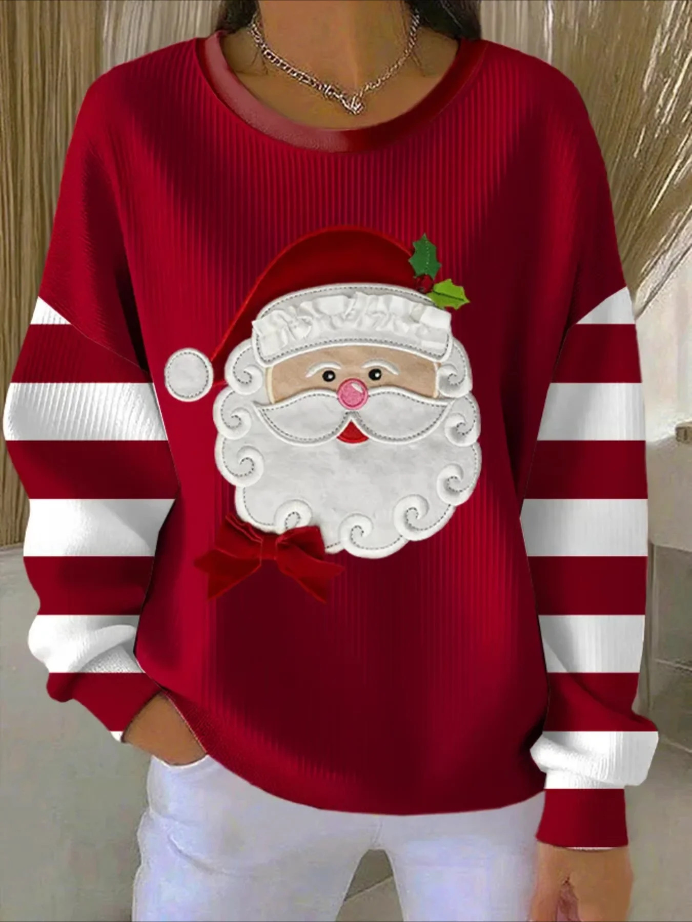 Women's Pumpkin Christmas Tree Bow Print Crewneck Sweatshirt