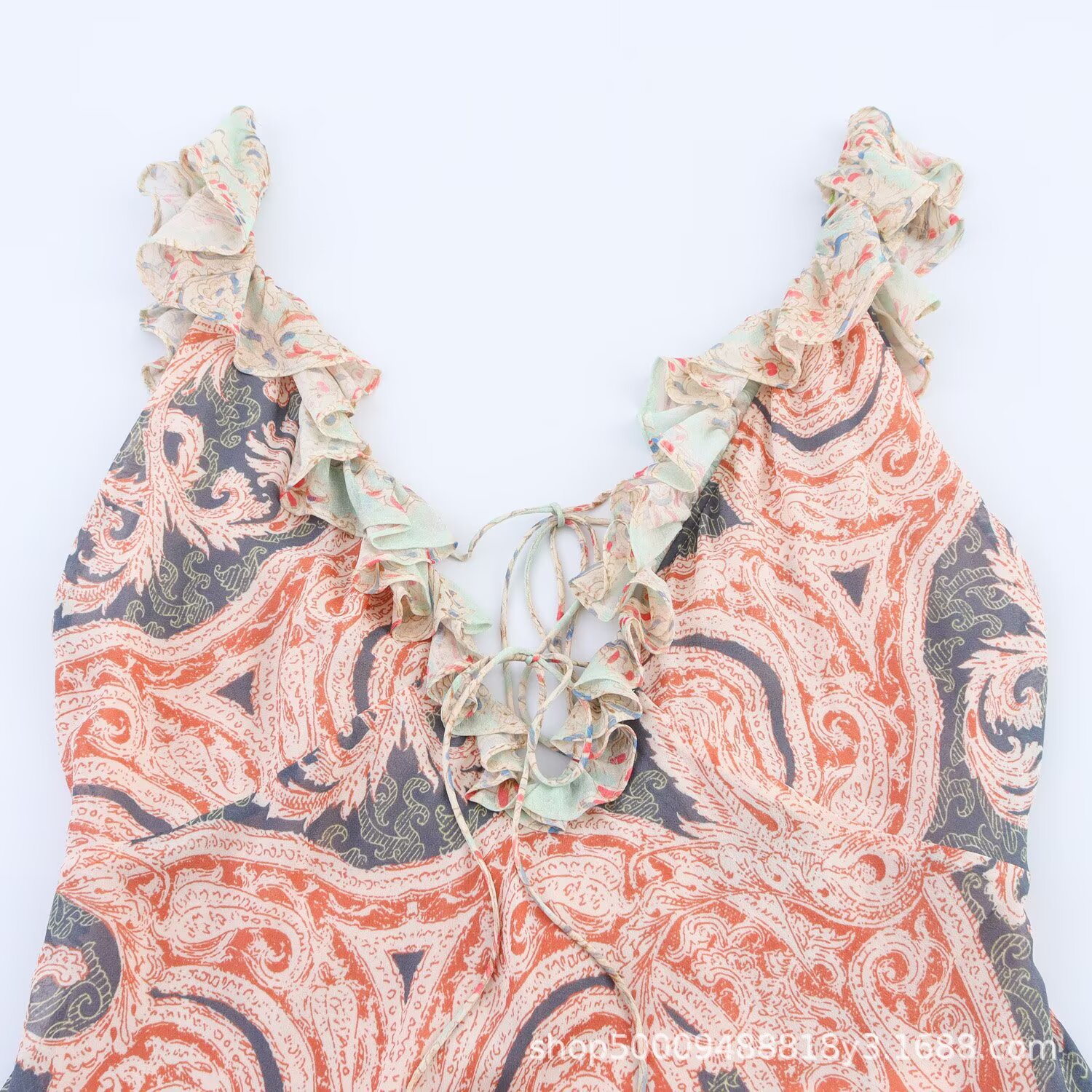 Women's Printed Lingerie-Style Cami Dress with V-Neck and Tie Straps