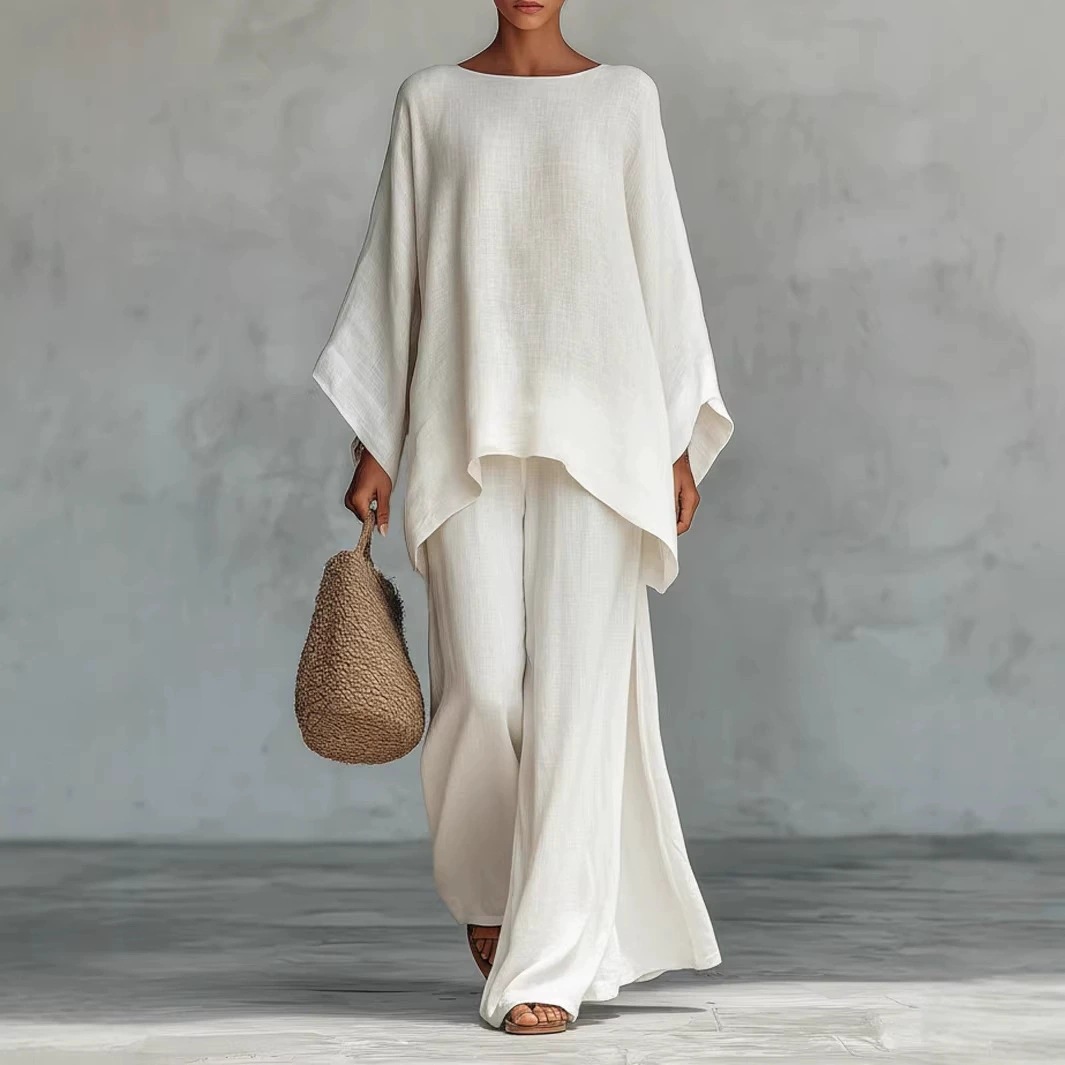 Women's Linen-Blend Shirt and Wide-Leg Pants Set