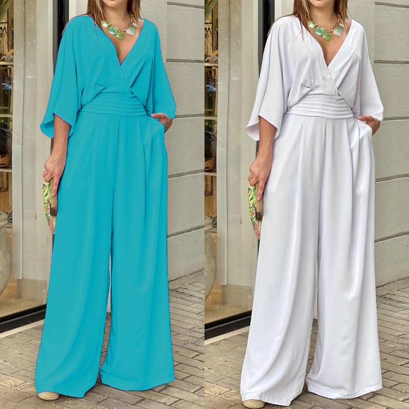 Women's V-Neck Sleeveless Wide-Leg Jumpsuit