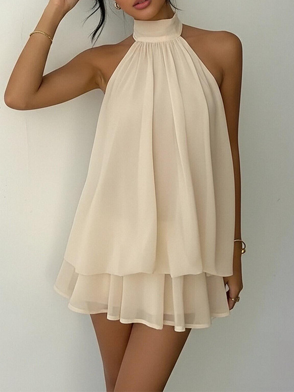 Women's Sleeveless Halter Backless Tie A-Line Mini Dress