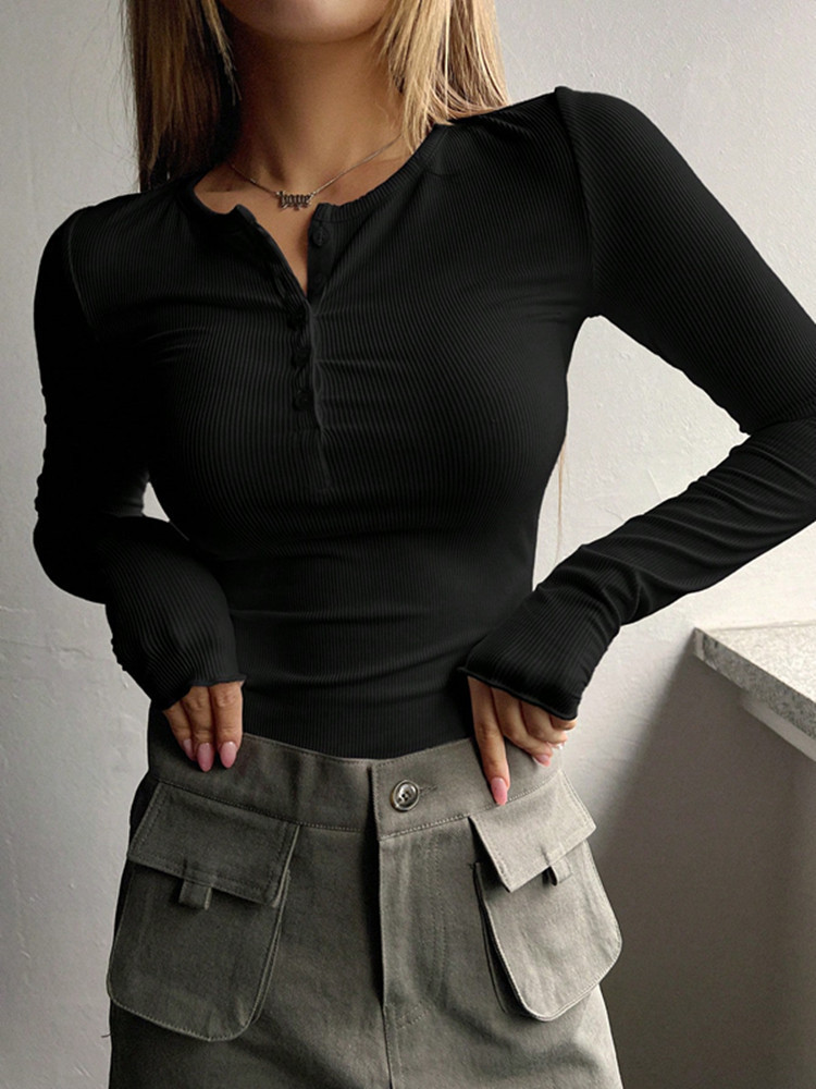 Button-Down Ribbed Slim-Fit Knit Top