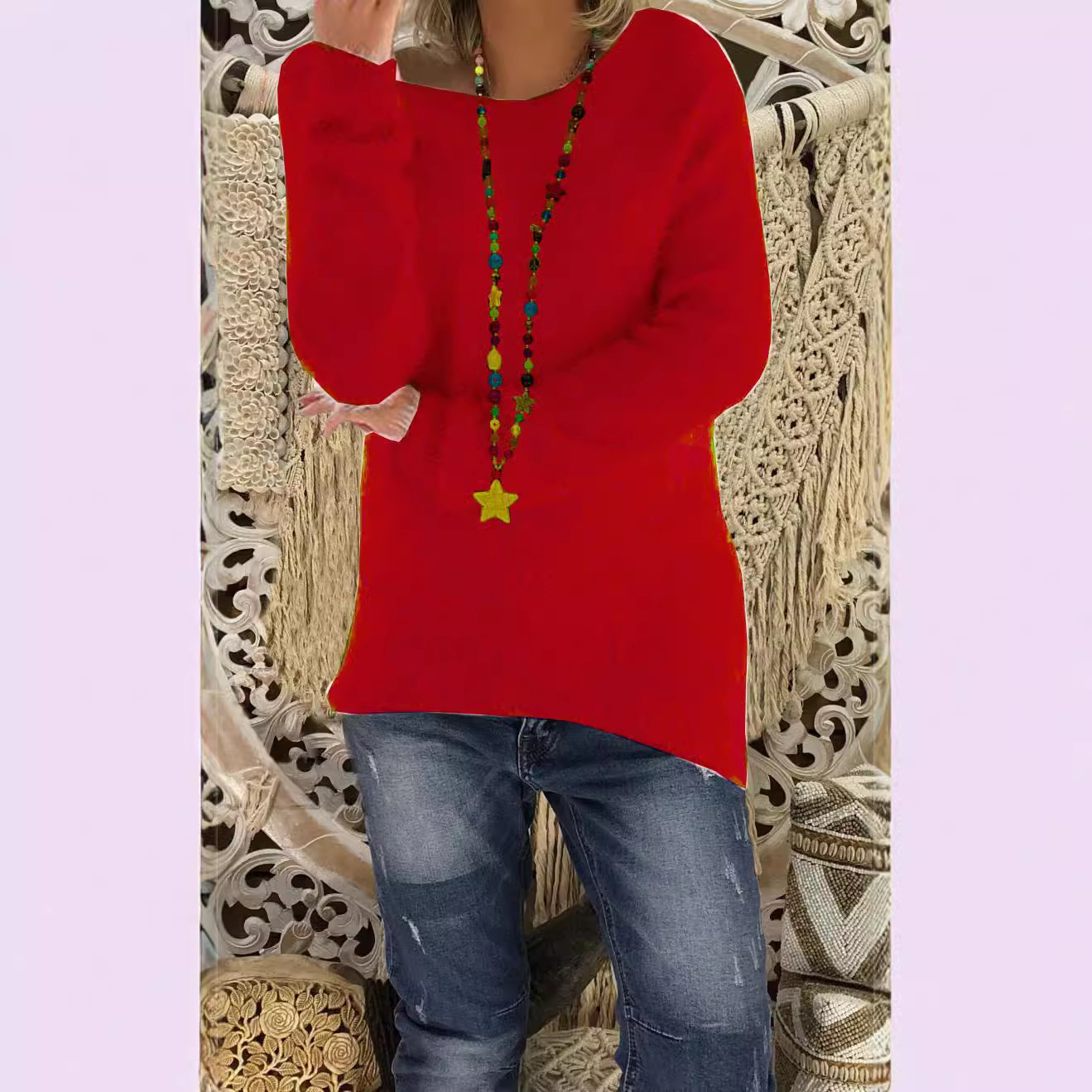 Women's Solid Color Long Sleeve Loose Knit Sweater