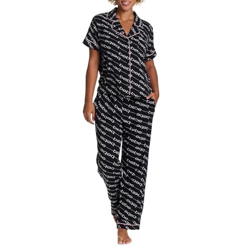 Women's Cuban Collar Letter Print Short Sleeve Shirt and Pants Set