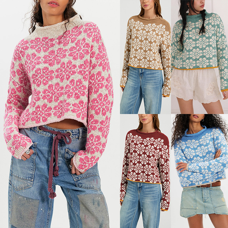 Loose Knit Jacquard Crewneck Sweater