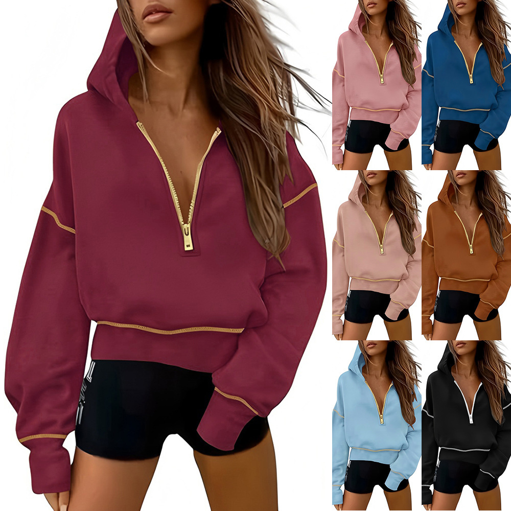 Women's Half-Zip Cropped Hoodie Loose Fit