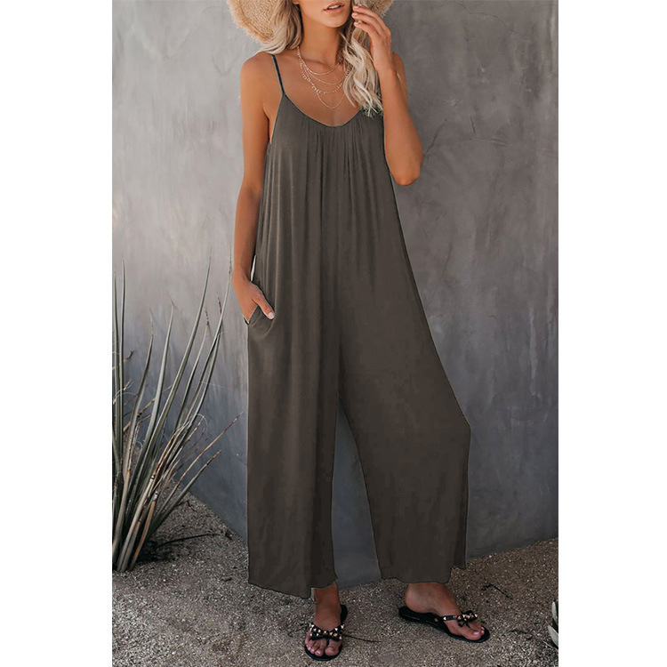 Women's Sleeveless Jumpsuit with Pockets Solid Color Casual