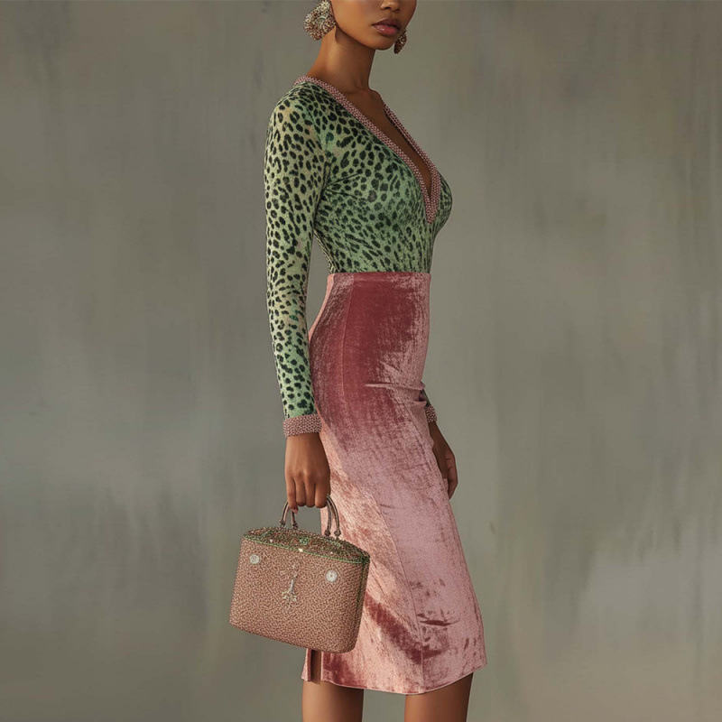 Gold Velvet Spliced High-Waist Bodycon Dress