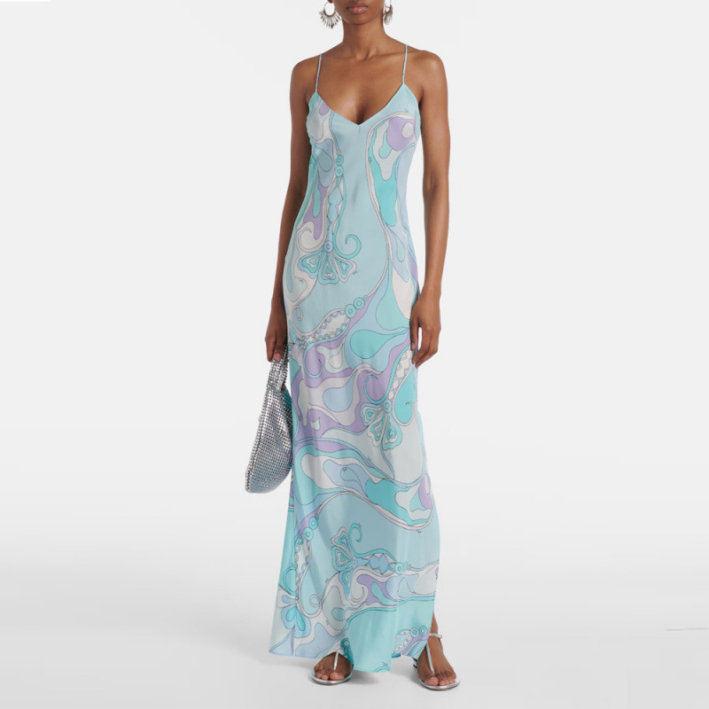 Women's Printed V-Neck Slit Cami Dress