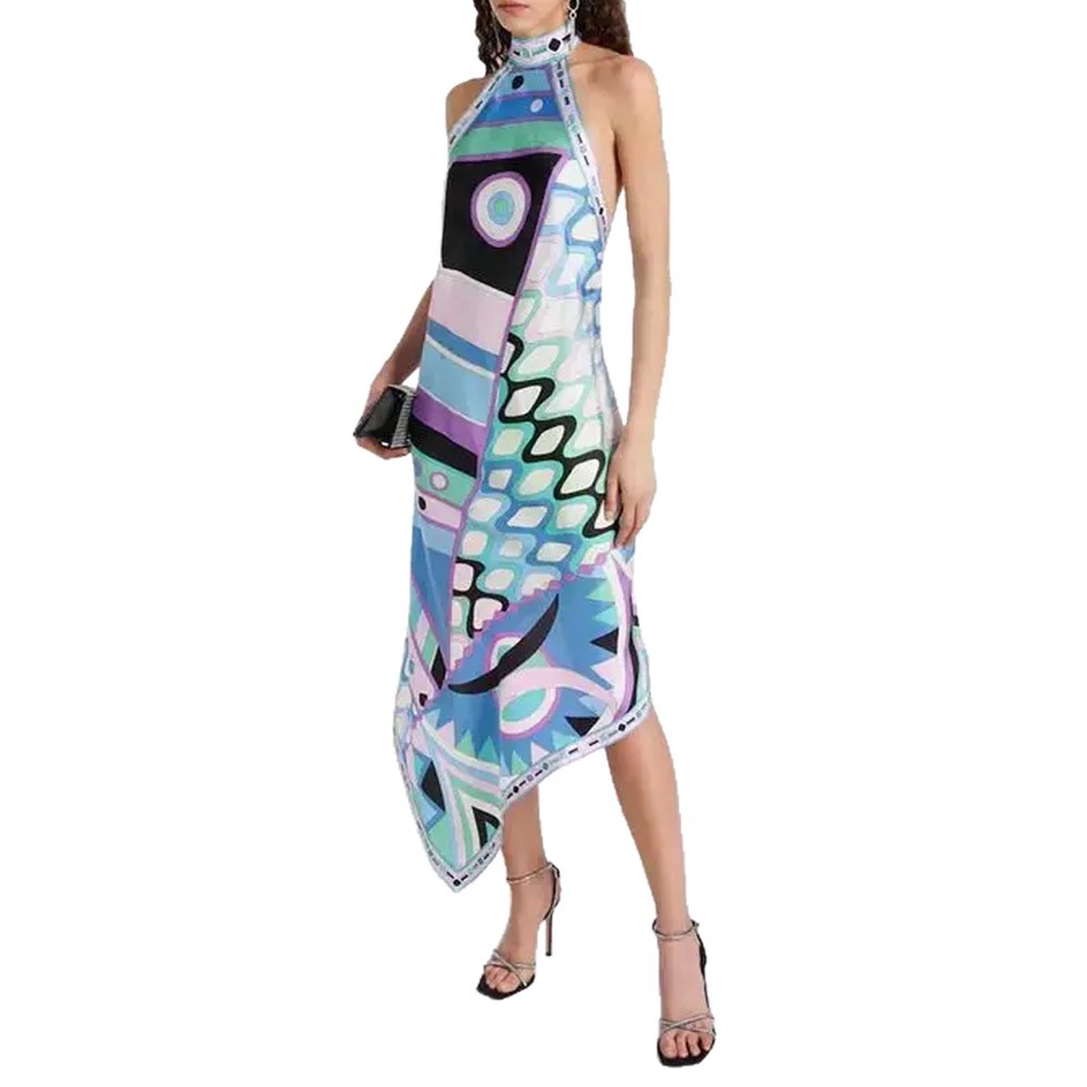 Women's Geometric Print Halter Neck Casual Dress
