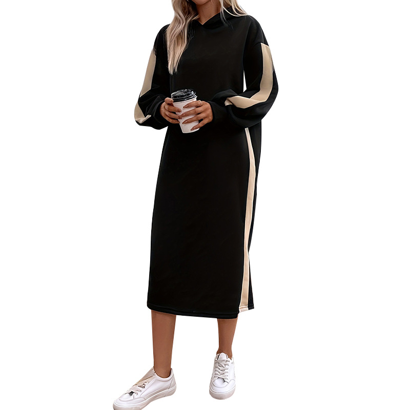 Oversized Hooded Fleece-Lined Long Sleeve Sweatshirt Dress