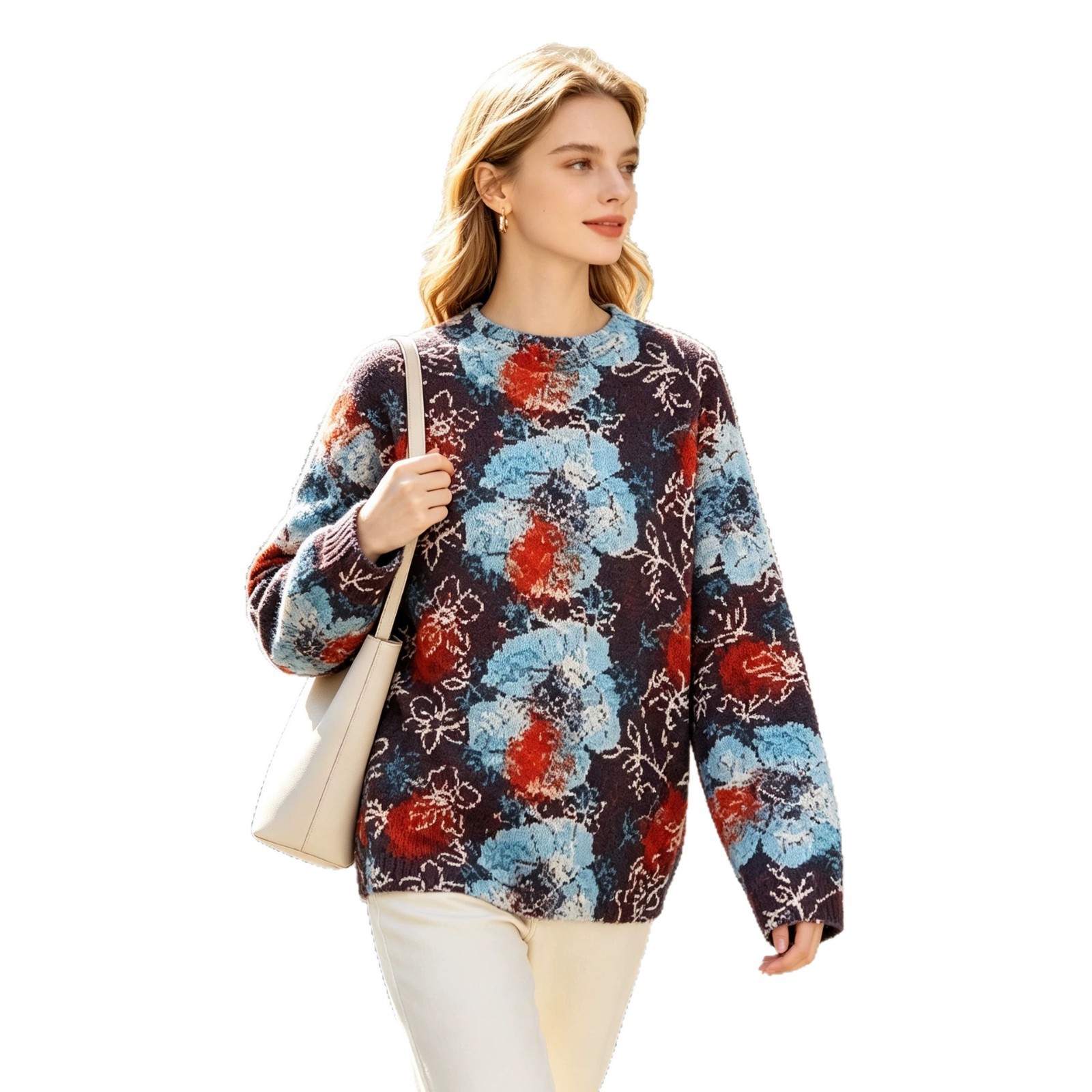 3D Print Christmas Sweater Women's Crewneck Long Sleeve Knit Pullover