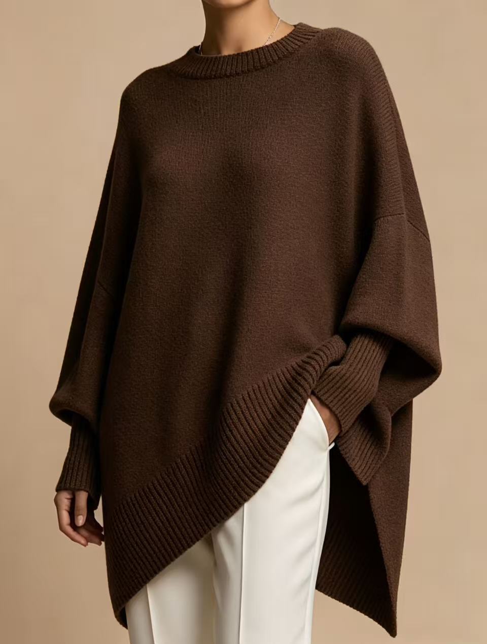 Women's Loose Crewneck Pullover Knit Sweater Solid Color