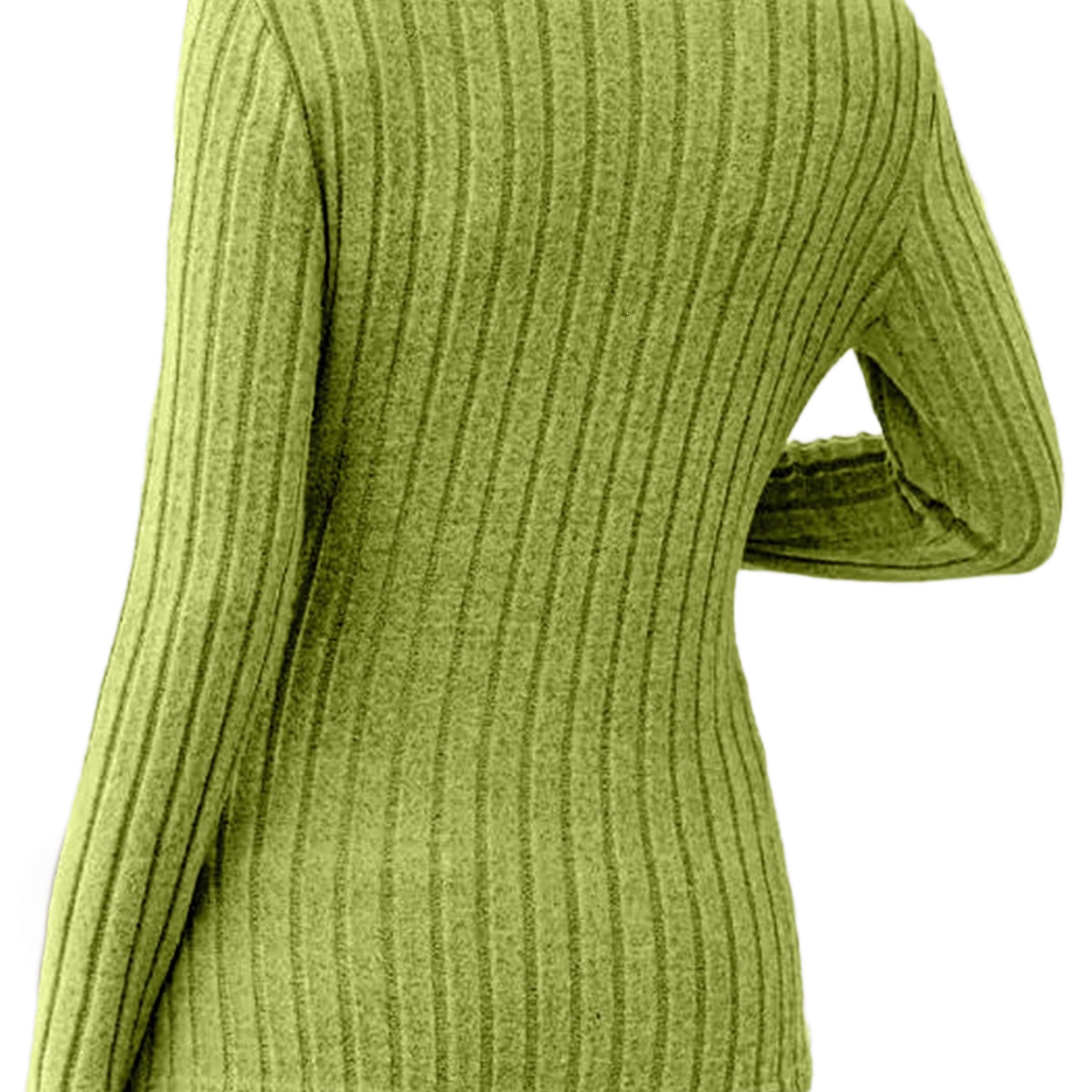 Ribbed Stretch V-Neck Long-Sleeve Top with Side Buttons and Asymmetrical Hem
