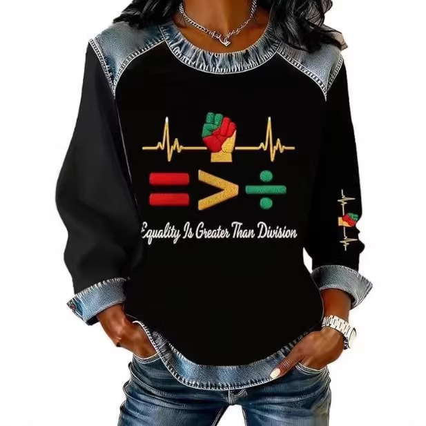 Women's Letter Tree Print Crewneck Sweatshirt