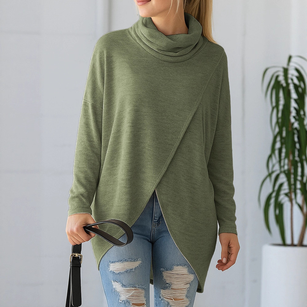 Women's Casual Loose Long Sleeve Solid Color Cowl Neck Knit Top