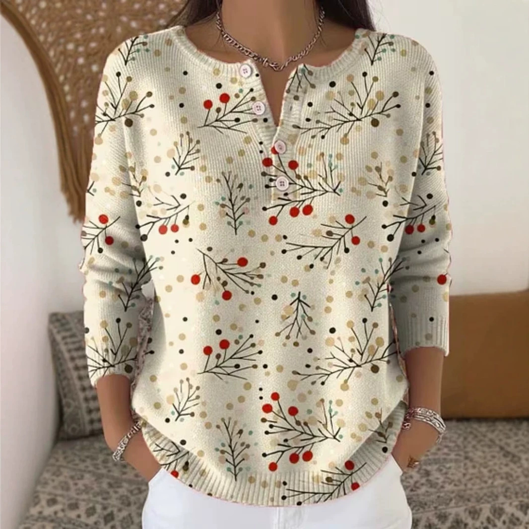 Women's Tree Leaf Floral Print Buttoned Casual Sweatshirt