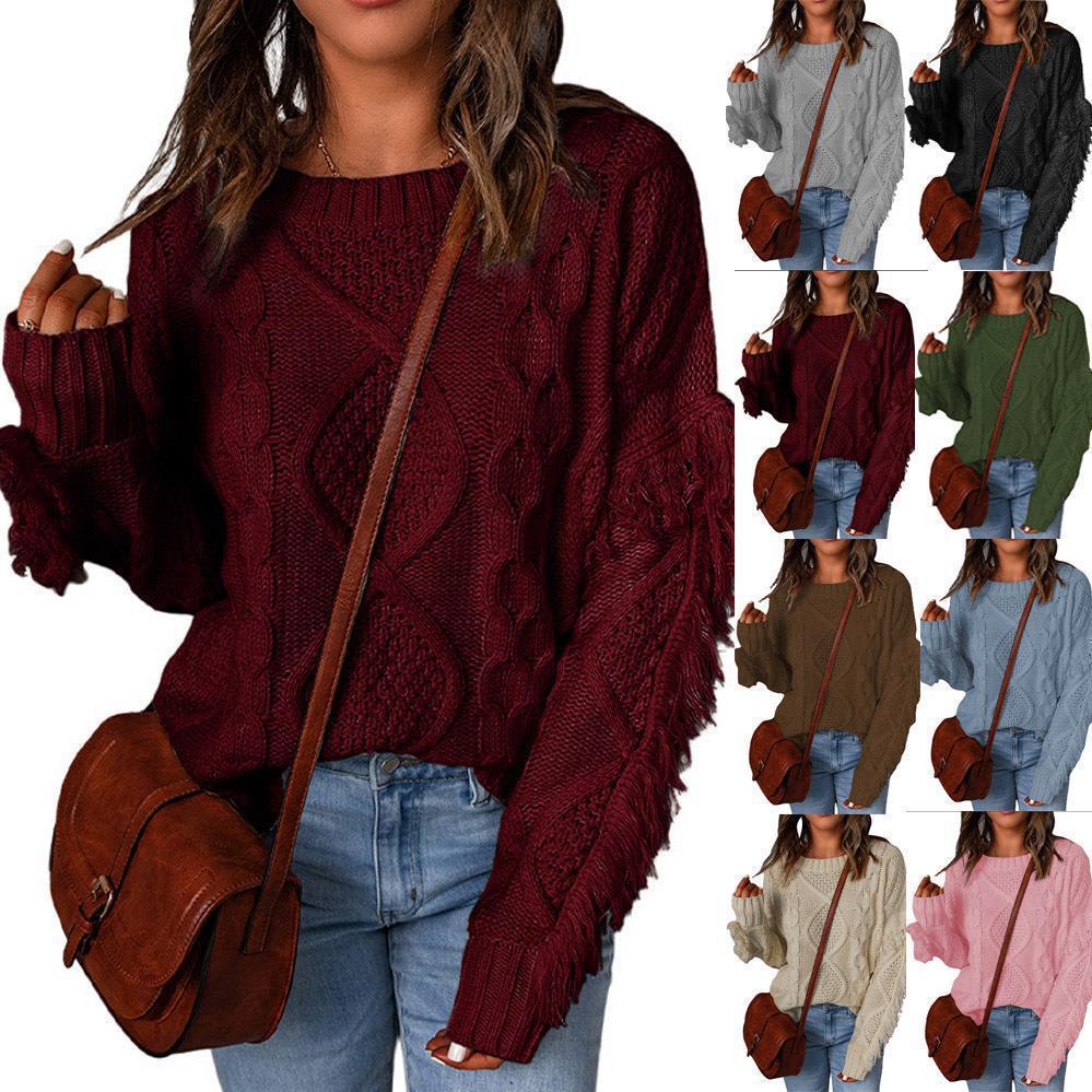 Women's Loose Diamond Quilted Fringe Pullover Sweater