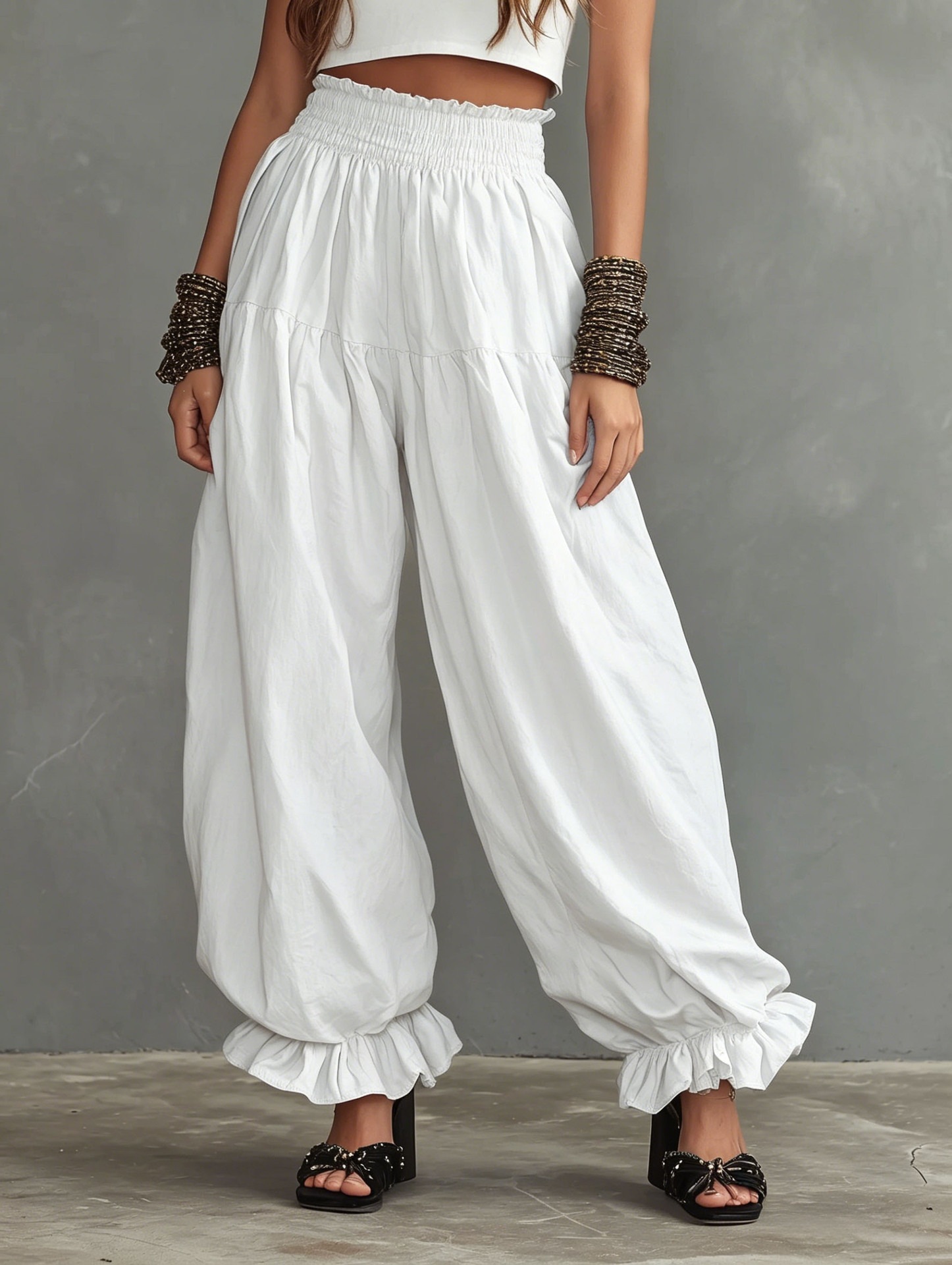Women's Loose Lantern Pants with Ruffle Hem Casual