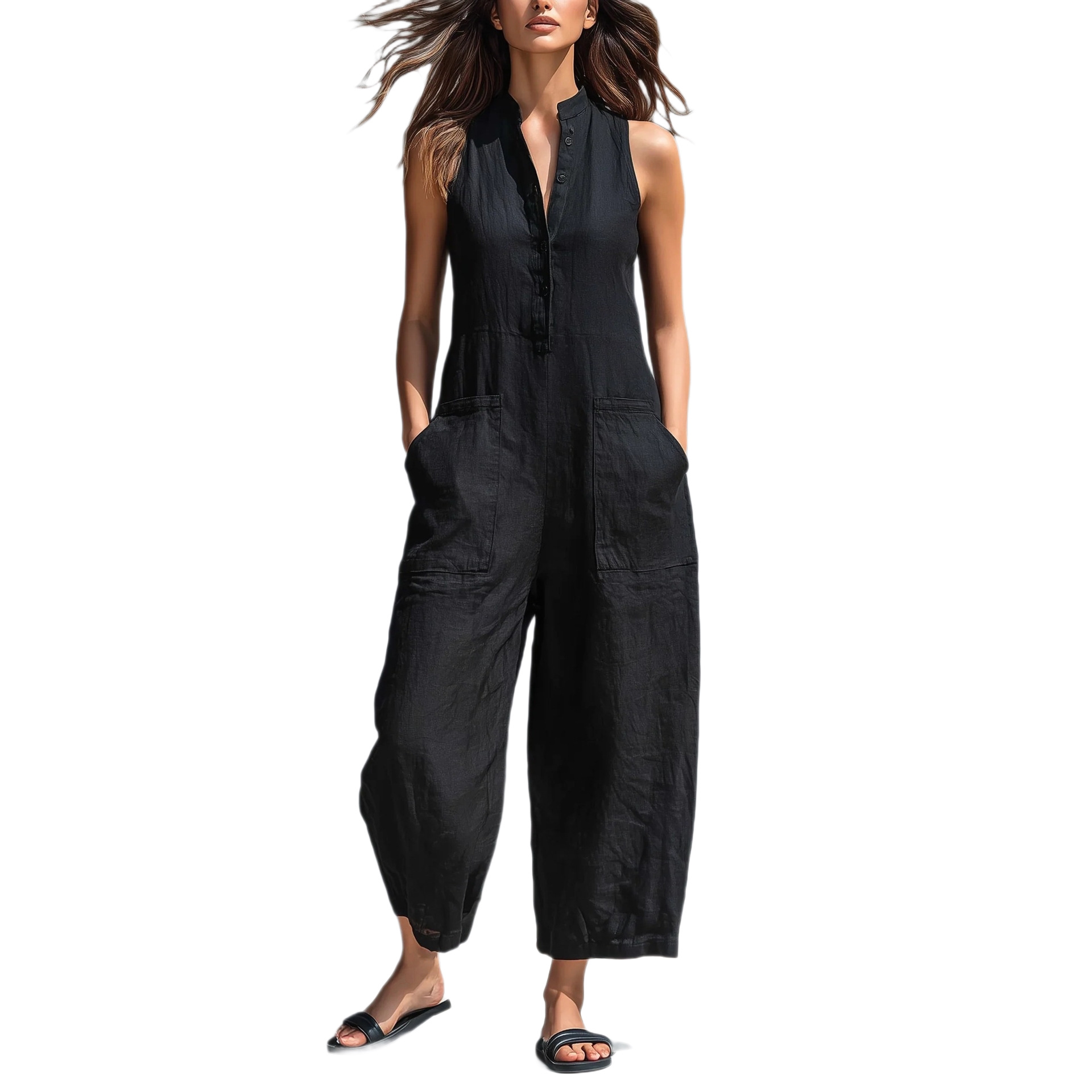 Women's Long Sleeve High Waist Wide Leg Jumpsuit