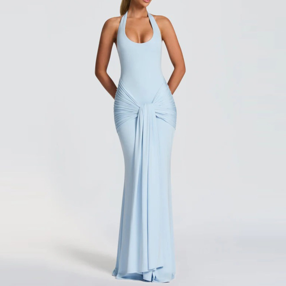 Women's Ribbon-Trim Halter Bodycon Maxi Dress
