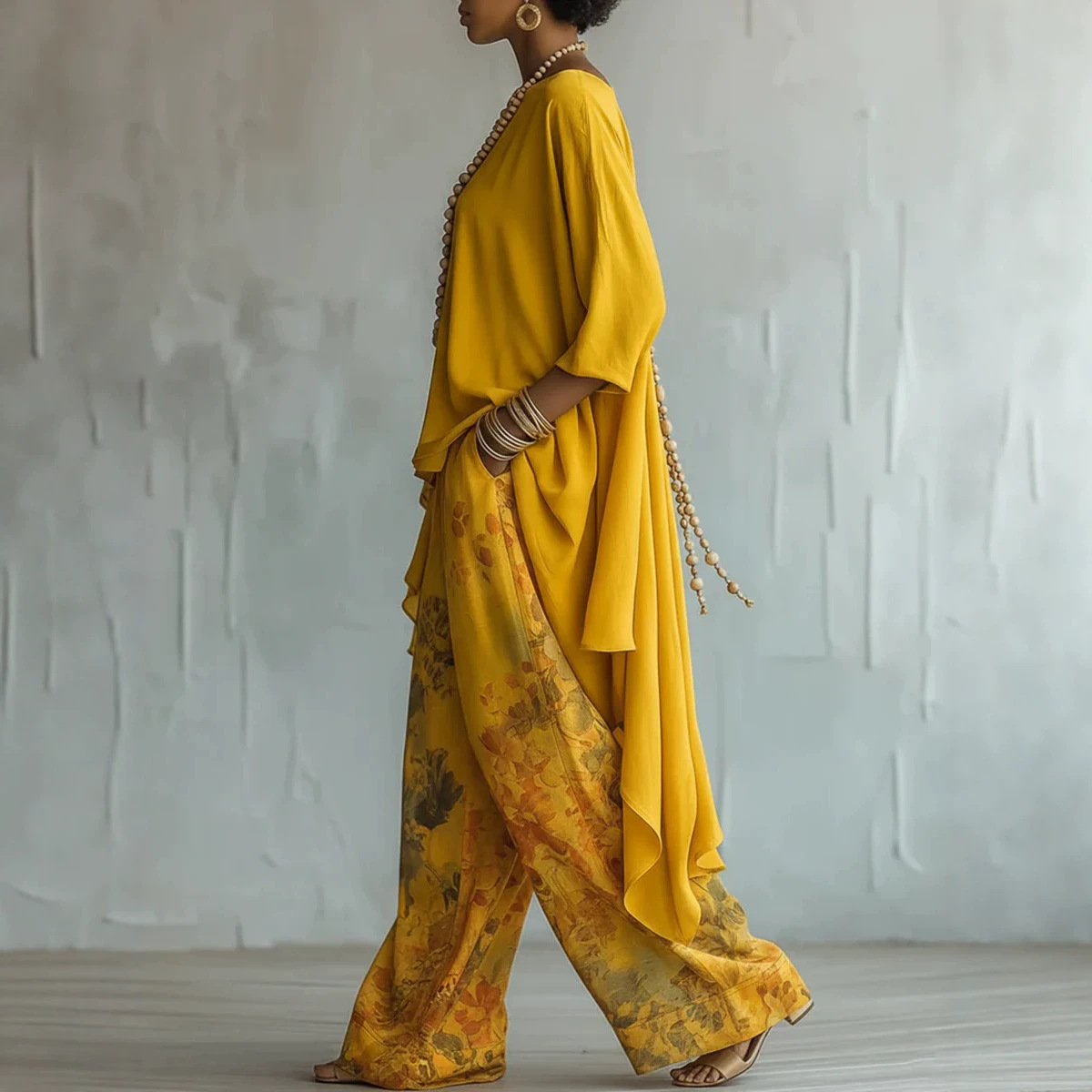 Women's Solid Color Top & Wide-Leg Pants Two-Piece Set