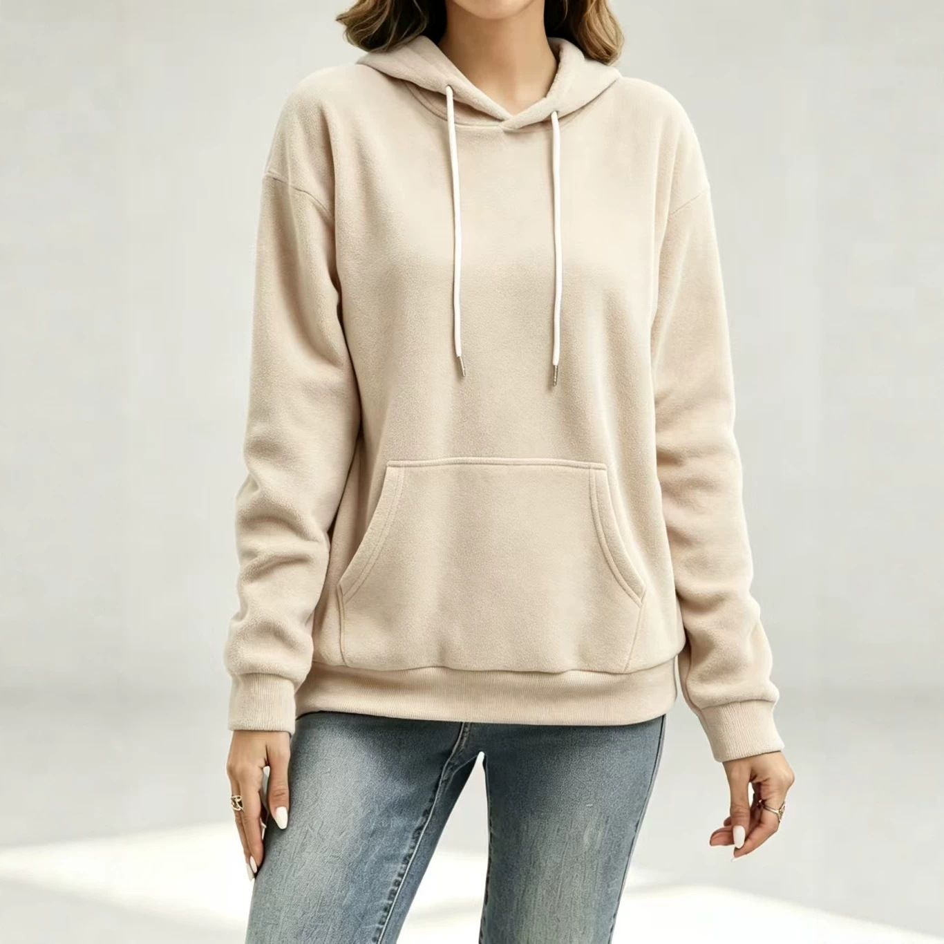 Women's Casual Loose Solid Hooded Kangaroo Pocket Sweatshirt Long Sleeve