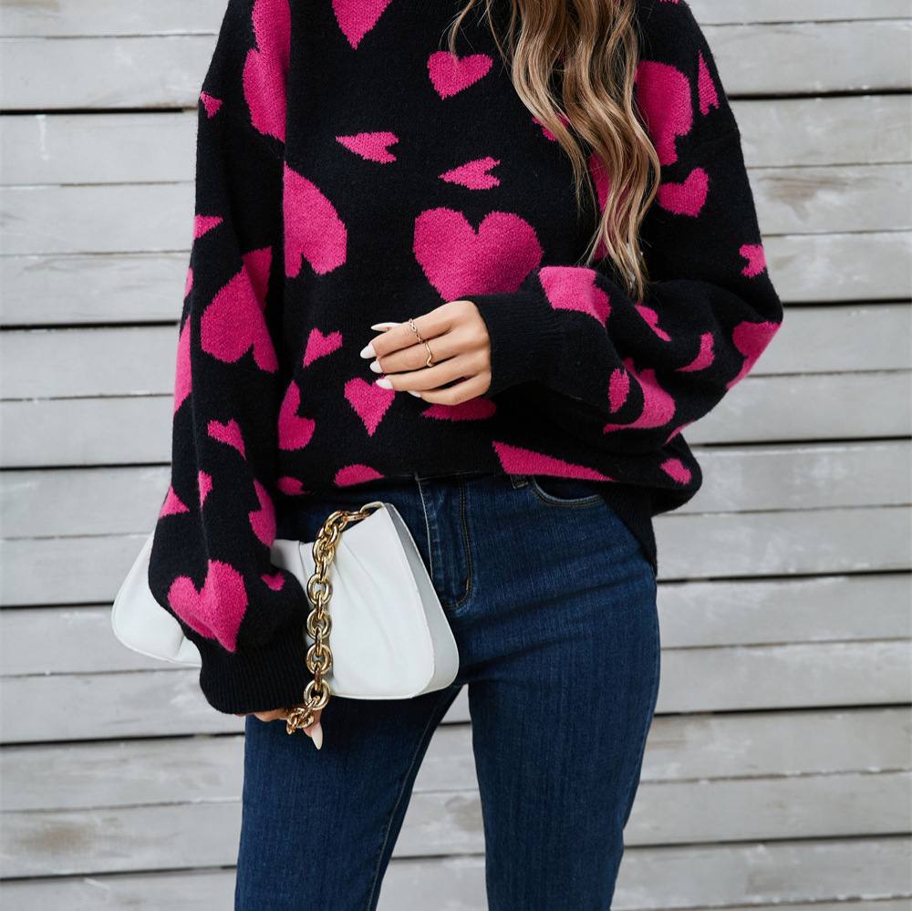 Heart Graphic Crewneck Pullover Sweater