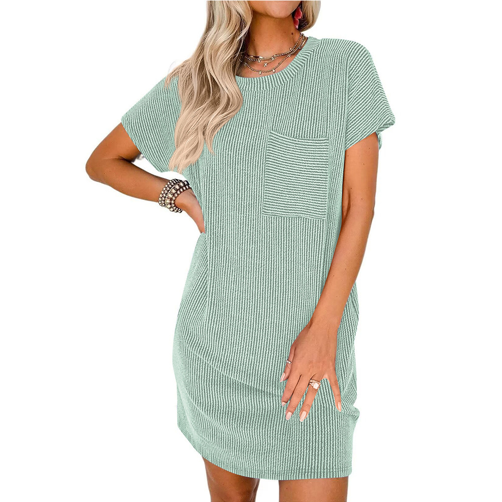 Women's Summer Casual Colorblock Twist Stripe Short Sleeve Pocket Dress